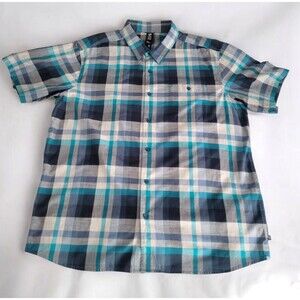 Mountain Hard Wear Shirt Mens XL Blue Teal  Plaid Short Sleeve Button Up Hiking